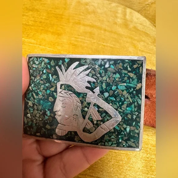 Sterling,  Gf and turquoise Native American belt and Aztec with turquoise - Picture 11 of 12